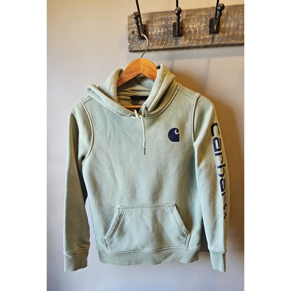 CARHARTT Mint Green HOODIE SWEATSHIRT WOMENS Extra SMALL RELAXED FIT HOODED